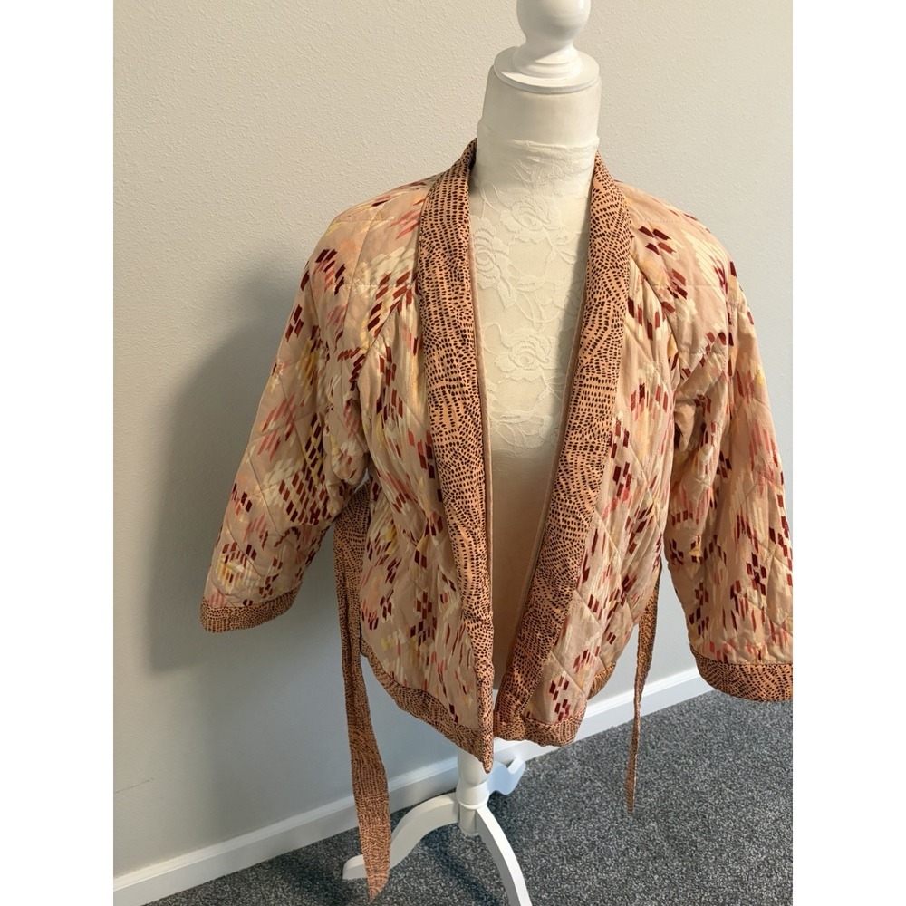 Knox Rose Peach Quilted Belted Jacket~ M~Southwestern Aztec Print Cotton Blend - Picture 5 of 14